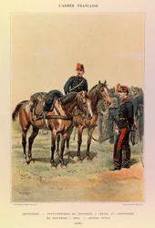 Edouard Detaille（1848-1912）が描いたジュール・リシャール大尉のフランス軍の種類と軍服。砲兵隊。馬に乗った砲台の下士官と足に乗った砲台の砲手（1886年）、個人蔵