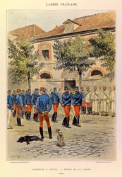 ジュール・リシャール大尉のフランス軍の種類と軍服、エドゥアール・ディテール（1848-1912）が描いた「馬上の狩人」、「Defile de la parade en 1886」、コレクション・パルティアル