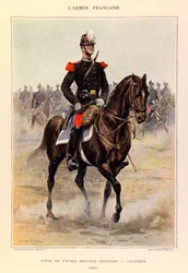 ジュール・リシャール大尉のフランス軍の種類と軍服、エドゥアール・ディテール（1848-1912）が描いたもの。特別軍事学校の生徒。1885年の騎兵隊、個人蔵