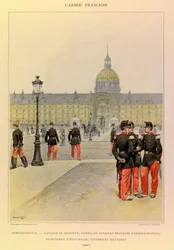 Edouard Detaille（1848-1912）が描いたジュール・リシャール大尉のフランス軍のタイプとユニフォーム。管理職。1887年の騎兵、軍務員、事務員、職員秘書、従軍看護婦、個人蔵