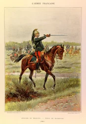 Edouard Detaille（1848-1912）が描いた、ジュール・リシャール大尉のフランス軍の種類と制服。1885年、マニューバー・スーツを着たドラゴンズの将校、プライベート・コレクション