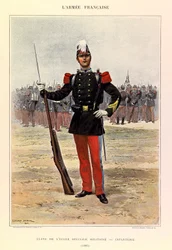 Edouard Detaille（1848-1912）が描いたジュール・リシャール大尉のフランス軍の種類と制服。1885年の特別軍事学校歩兵科の生徒、個人蔵