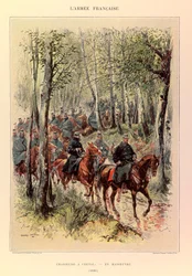 Edouard Detaille（1848-1912）が描いたジュール・リシャール大尉のフランス軍の種類と軍服：1885年に演習中の馬を狩る者たち、個人蔵
