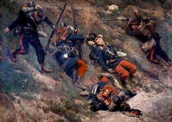 1870年の戦争：「「シャンピニーの戦い、1870年11月30日」」EdouardDetailleによる絵画