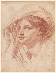 若い女性の頭部 1785年頃 （赤チョーク、白化粧紙）