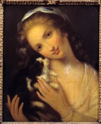 シンプリシティ ジャン・バティスト・グルーズ（1725-1805）の「少女とキトン」 1759年