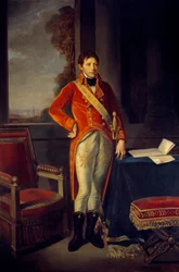 首席領事となったボナパルト（1769年〜1821年）の全身像。ジョン・ザ・バプティスト・グルーズ（1725-1805）の絵画