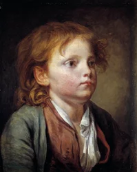 少年の肖像 ジャン＝バティスト・グルーズ（1725-1805）による絵画。18世紀の作品。薄さ0.40×0.32m。0.40x0.32 m. シャンティ、コンデ美術館 - 少年の肖像。ジャン・バティスト・グリューズ（1725-1805）作の絵画。18世紀。0.40×0.32 m シャンティ、コンデ美術館、フラ