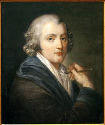自画像。ジャン・バティスト・グルーズ（1725-1805）の絵画、油彩・カンヴァス、1755年頃の作品。アール・フランセ18世紀。ホテル・デュー、トゥルヌスのグルーズ美術館。