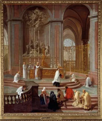ラ・ポルトのカノンのミサあるいはパリのノートルダム寺院の主祭壇 ジャン・ジュヴネ（1644-1717）による絵画 1708-1710年 薄暗い。1,62 x 1,41 m - ラ・ポルトのカノンのミサ、またはパリのノートルダム寺院の祭壇。ジャン・ジュヴネ（1644-1717）による絵画 1708年～。