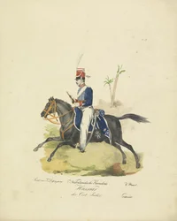 オランダ領東インド軍の軽騎兵、1820～1825年 東インド諸島のオランダのカヴァレリー・フサール (オブジェクトのタイトル) オランダ王国の軍服。 ウィレム・ヴァン・バイランド閣下に捧げる (オブジェクトのシリーズタイトル)