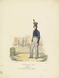 砲兵将校、1820-1825年、オランダ軍国民民兵隊砲兵将校（作品上の題名）、ネーデルラント王国の軍装。ウィレム・ファン・バイラント閣下に献呈（作品上のシリーズ名）