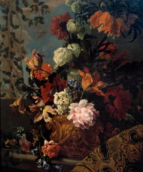 花の静物画 ジャン・バティスト(Jean-Baptiste) モンノワイエ(1634-1699)作 17世紀 日1,13x1 m マルセイユ、ミュゼ・デ・ボザール