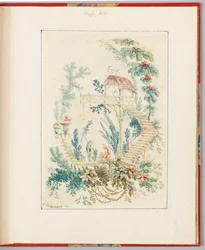 ジャン・ピルマンが考案・デザインした "Nouvelle suite de arabesques chinois a l use des des des dessinateurs et des peintres", No.1の装飾図案。アン・アレンによるエングレーヴィング。