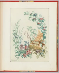 ジャン・ピルマンが考案・デザインした "Nouvelle suite de arabesques chinois a l use des des des dessinateurs et des peintres", No.1の装飾図案。アン・アレンによるエングレーヴィング。