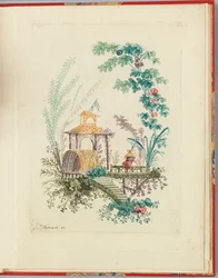 ジャン・ピルマンが考案・デザインした「中国の画家と画家のための新しい画集」第3号の装飾図案。アン・アレンによる墓。