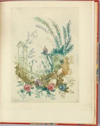 ジャン・ピルマンが考案・デザインした「中国の画家と画家のための新しい画集」第3号の装飾図案。アン・アレンによる墓。