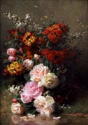 夏の花（バラとゼラニウムを含む）。ジャン・バティスト・ロビ（1821-1910）作 個人蔵