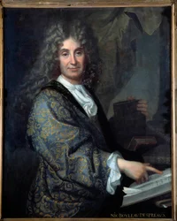 フランスの作家Nicolas Boileau (1636-1711) dit Boileau Despreaux (Boileau-Despreaux)の肖像 - Jean Baptiste Santerre (1651-1717)による絵画 - 油彩・キャンバス - Sun 1,00 X 0,82m - Lyon, Musee Des Beaux Arts - Nicolas Boileau (1636-1711)の肖像を知る。