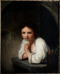 窓辺の少女の肖像、ジャン＝バティスト・サンテール（1651-1717）作、18世紀、オルレアン美術館