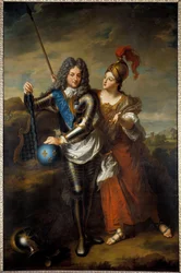 摂政オルレアン公フィリップ2世（1674-1723）とパラベール伯爵夫人マリー・マグドレーヌ・オブ・ジ・ヴューヴィル（1693-1750）の肖像 ジャン・バティスト・サンテール（1651-1717）による絵画 1716年 Sun.2,48x1,6 m Versailles, musee of the chateau