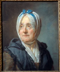シャルダン夫人の肖像 フランソワーズ・マルグリット・プジェ（1707-1791） パステル画 ジャン・バティスト・シメオン・シャルダン（1699-1779） 1775年 日。0,46x0,38 m - フランソワーズ・マルグリット・プジェ（1707-1791）の生まれたシャルダン夫人の肖像。ジャン・バプトによるパステル画