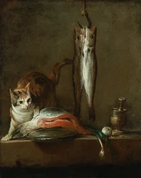 猫と魚のある静物