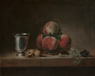 桃、銀のゴブレット、ブドウ、クルミのある静物、1759-60年頃（キャンバスに油彩）