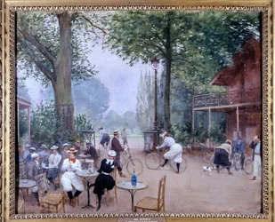 ブーローニュの森のシャレー・デュ・サイクル、1900年頃 - ジャン・ベロー（＋1935）による水彩画。シールズミュージアム。