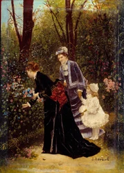 庭にて。ジャン・ベロー（1849-1935）の絵画