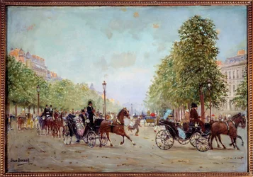 La promenade aux Champs-Elysees ジャン・ベロー(1849-1935)の絵画 19世紀。薄さ0.38 x 0.55 m パリ、カルナヴァレ美術館