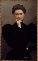 瞑想ベルエポックのファッションに身を包んだ物思いにふける若い女性。ジャン・ベローの絵画