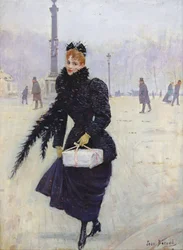 コンコルド広場のパリの女性、1890年頃