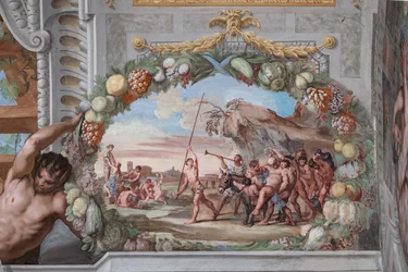 バッカスの出来事を物語る場面が描かれた41枚のパネルのうちの1枚。