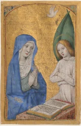 時祷書の受胎告知を描いた写本の葉、フランス、1485-90年頃。