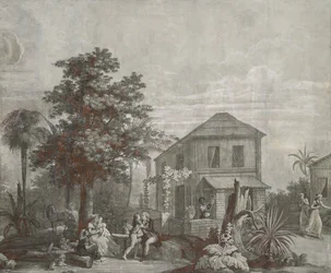 ファミリータイム、Dufour＆Cieによるシリーズ「Paulet Virginie」の壁紙パネル、c.1823