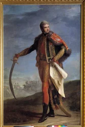 ジャン・ランヌ（1769-1809）の足元の肖像 モンテベロ公爵、エンパイアのマリシャール ジャン・シャルル・ニカイズ・ペラン（1754-1831）による絵画。1804-1809.薄暗い。2.1x1.4 m - ジャン・ランヌ（1769-1809）モンテベロ公爵、帝国軍元帥の全身像。