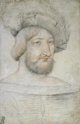 フランス王フランシス1世（1494-1547）の肖像 par Clouet, Jean (c. 1485-1541).紙に黒チョークとサンギー、サイズ：29,3x19,1、16世紀前半、サンクトペテルブルク、エルミタージュ美術館蔵