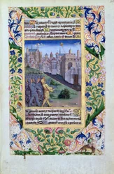 Ms Lat.Q.v.I.126 f.49v 杭に刺さったホロフェルネスの首を見るアッシリア軍（「ルイ・ドルレアンの時間」より