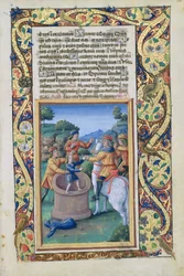 ラットさんQvI126 fol.20ジョセフは井戸から回収され、Ishmaelitesに販売されました。
