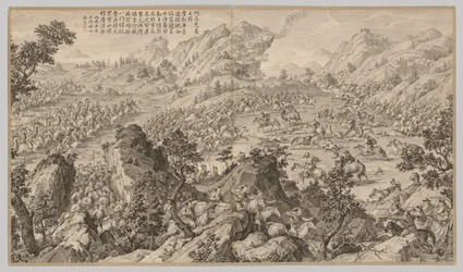 Aerchuerでの戦い：反乱の激怒の戦いのシーンから...、c。 1765-1774、17日付の詩