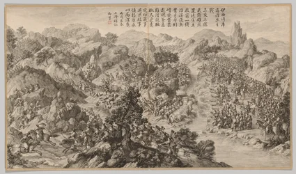 Yixier Kuernaoerでの戦い：反乱の激怒の戦いのシーンから...、c1765-1774。