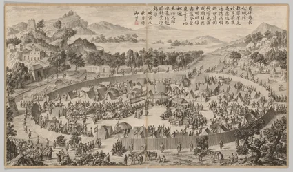 酋長ウーシェ降伏都市: 西部地域の反乱鎮圧の戦闘シーンから, 皇帝の詩で