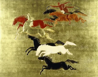 馬の征服; La Conquete du Cheval、1934年頃（漆塗りと金色のパネル）
