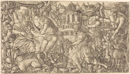 狩人を迎える王とダイアナ