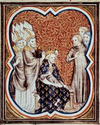 Le corre du roi Louis VI dit le Gros (1081-1137) ジャン・フーケ(1420-1481)の「フランス大年代記」からのミニチュア 15世紀 パリ、B.N.