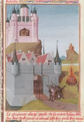 Ms Fr 6465 fol.327 フィリップ5世の治世（1294年頃-1322年） 甥のジャン1世の死（1316年）から「長身」（Grandes Chroniques de Franceより）（ヴェラム紙