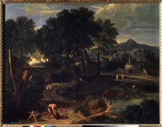 「道に羊の群れがいる風景」（道に羊の群れがいる風景）ジャン・フランソワ・ミレー長老（1642-1679）による17世紀のプーシキン美術館、モスクワ