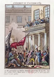 1789年10月6日にベルサイユのバルコニーに現れたルイ16世は、妻と家族が一緒に旅行することを条件にパリに行くことをパリの暴徒に告げる
