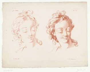 2 つの女性の頭 人体の一部を使用したコンポジション (シリーズ タイトル) IXe Cahier de Principes du Dessin d
